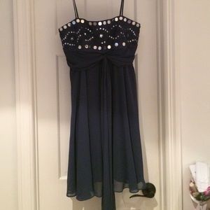 Navy / Sequined Chiffon Cocktail / Prom Dress