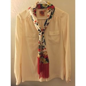 Tory Burch shirt size 0 with removable silk scarf