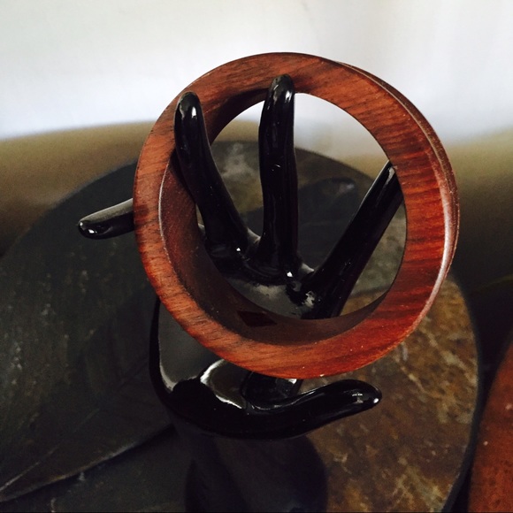 Vintage Wood and Brass Insert Bangle Bracelet - Picture 2 of 5