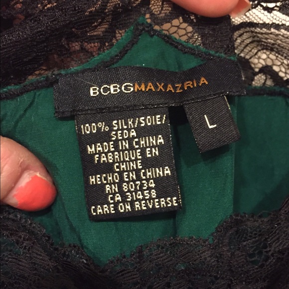 BCBG Emerald Green / Black Lace Top - Picture 2 of 2