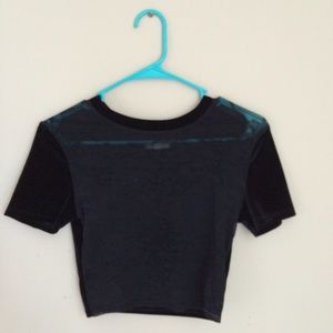 Sheer Black Velvet Bat Print Crop Top