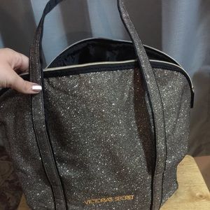 Victoria's Secret Gold Glitter Large Tote Bag