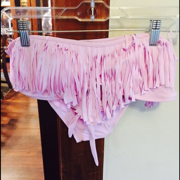 New-Lavender and white fringe bikini