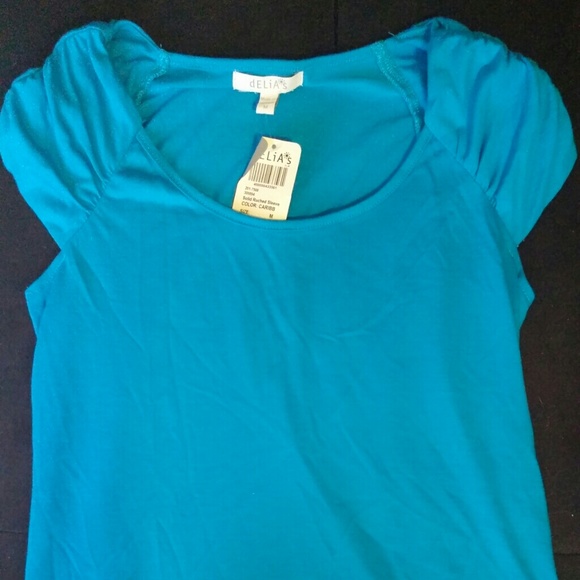 Solid Blue Top w/ Ruffled Sleeves