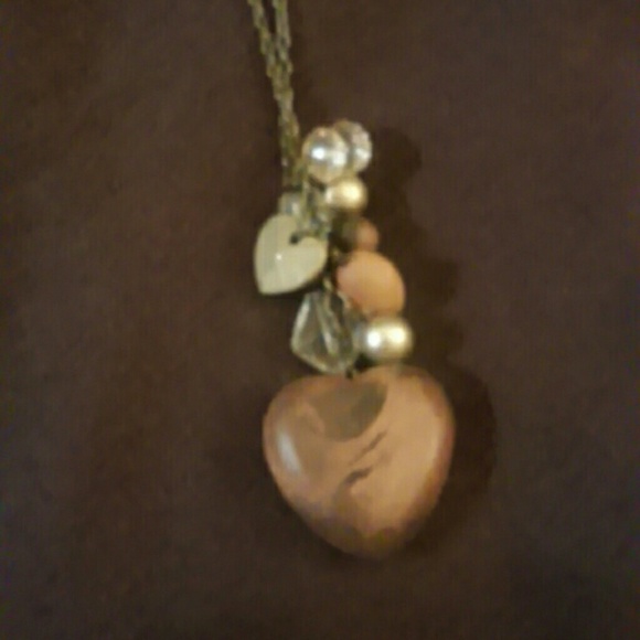 Long necklace with wooden heart pendant