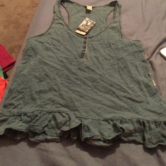Blue tank with ruffle hem
