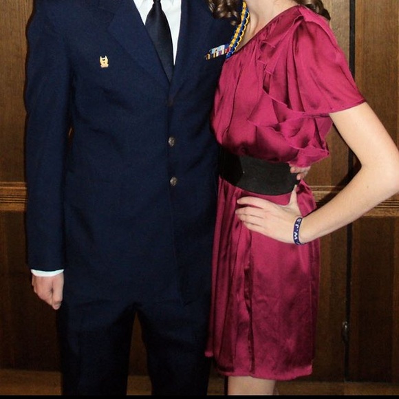 Wine One Shoulder Satin Dress - Picture 2 of 4