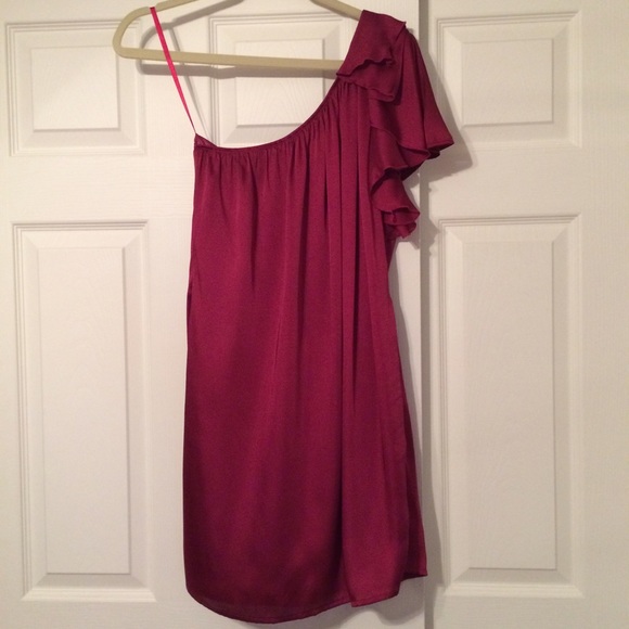 Wine One Shoulder Satin Dress - Picture 4 of 4