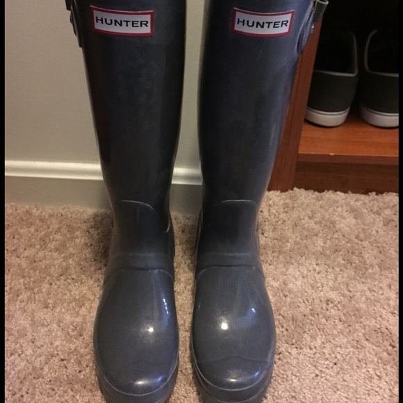 Hunter original tall gray gloss boot size 7