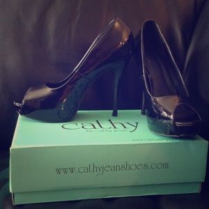 Cathy Jean black peep toe pumps