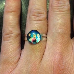 Frozen Handmade Glass Dome Adjustable Ring.