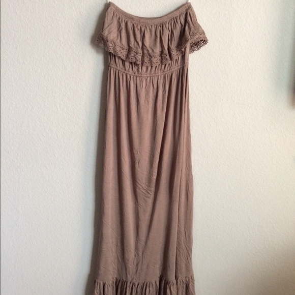 Taupe Bohemian Colored Strapless Maxi Dress