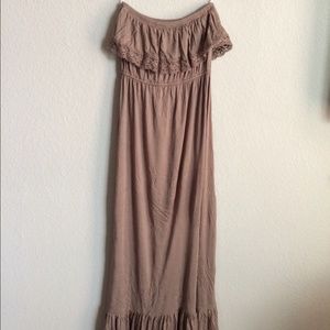 Taupe Bohemian Colored Strapless Maxi Dress