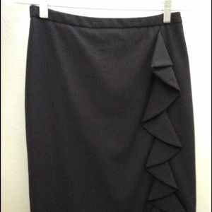 Grey pencil skirt with ruffle detail