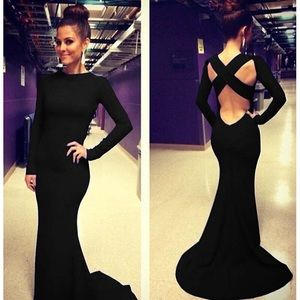 Cross open back floor length black dress!