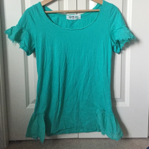 Turquoise top with frilly bottom and sleeves