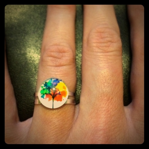 Tree Handmade Glass Dome Adjustable Ring. - Picture 1 of 1