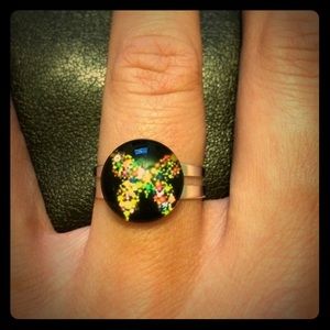 Butterfly Handmade Glass Dome Adjustable Ring.