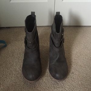 Brown and gold booties