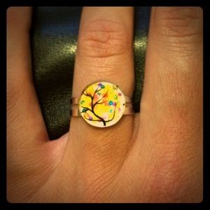 Tree Handmade Glass Dome Adjustable Ring.