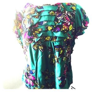 Postella 100% Silk button Back Ruffled Top