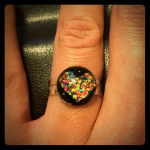 Heart Handmade Glass Dome Adjustable Ring.