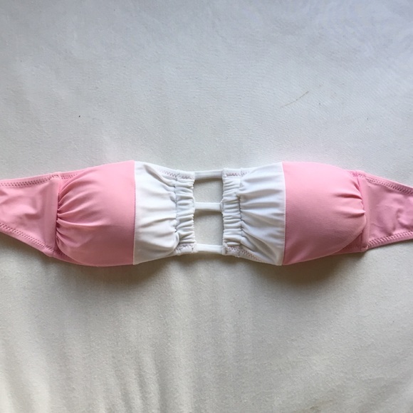 Pink white bandeau swim top