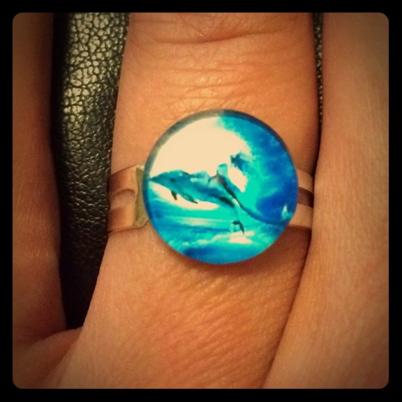 Dolphin / Sea Monster Handmade Glass Dome Ring. - Picture 1 of 1
