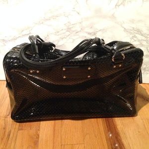 Late Spade Black Patent perforated shoulder bag