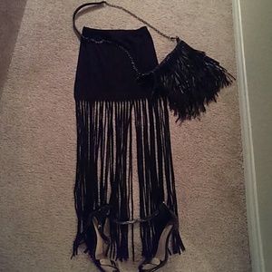 Black fringe maxi skirt