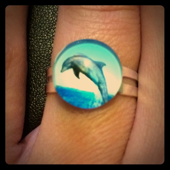 Dolphin Handmade Glass Dome Adjustable Ring. - Picture 1 of 2