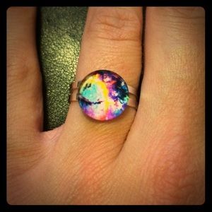 Galaxy Handmade Glass Dome Adjustable Ring.