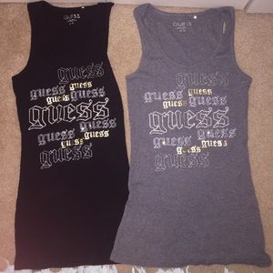 black and white tank tops with guess writing