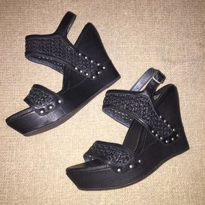 Black wedge sandals