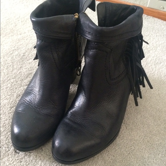 black leather sam edelman fringe booties