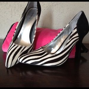 Real fur Zebra looking heels never worn sz 8.5