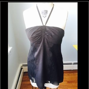 DKNY Cotton Halter Top w/ Lace and Silk Insert