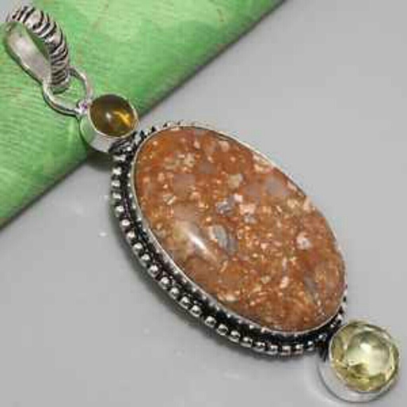 Marble Jasper/Citrine/Quartz Titanium Pendant