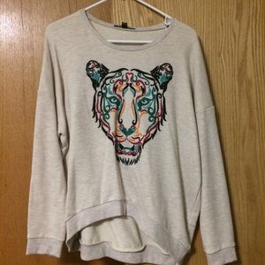 Tri-colored stitched tiger sweater