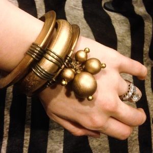Artisan Gold Wooden Ball Bracelet - Handmade