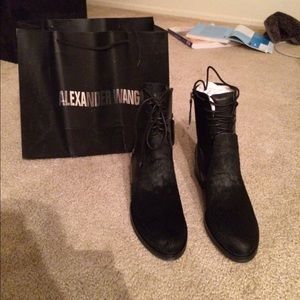 Calf hair ankle lace up boot