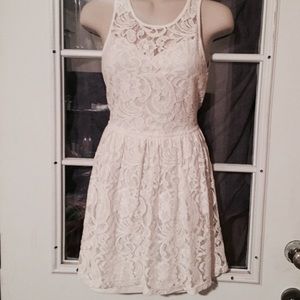 White laced short skater dress