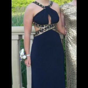 Navy blue and gold embellishment prom dress!