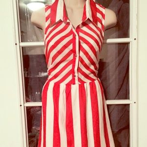 Orange and white symmetric striped chiffon dress