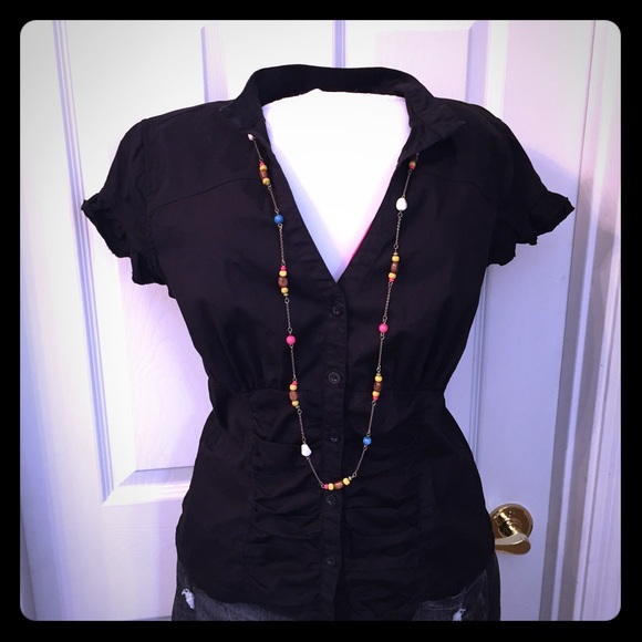 Black Button Up Casual Top