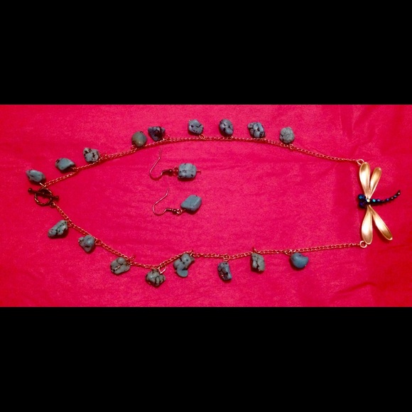 NEW Anthropologie dragonfly necklace/earring set