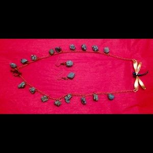 NEW Anthropologie dragonfly necklace/earring set