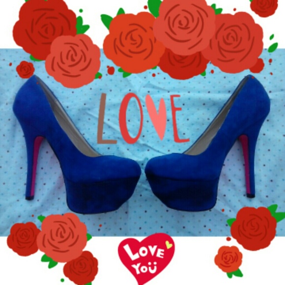 $5 Qupid Blue Pumps with PINK BOTTOM SOLES SZ: 7 - Picture 2 of 4