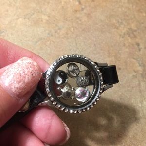 Black leather wrap floating bracelet