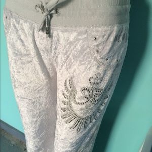BCBG velour sweatpants.
